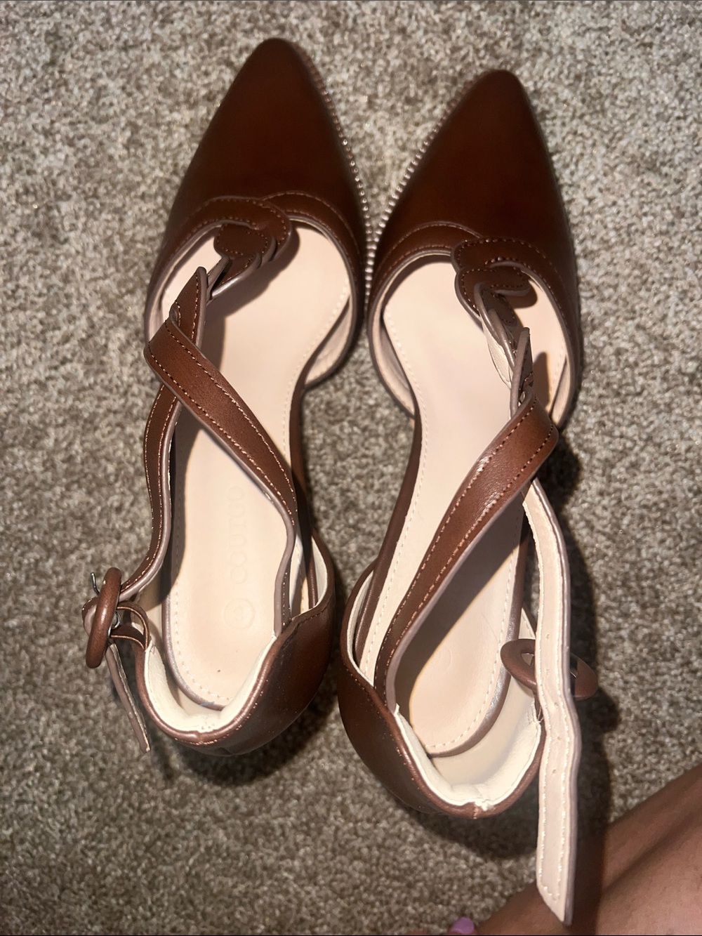 Coutgo Brown Braided Strap Pointed Toe Womens Heels - Picture 5 of 6
